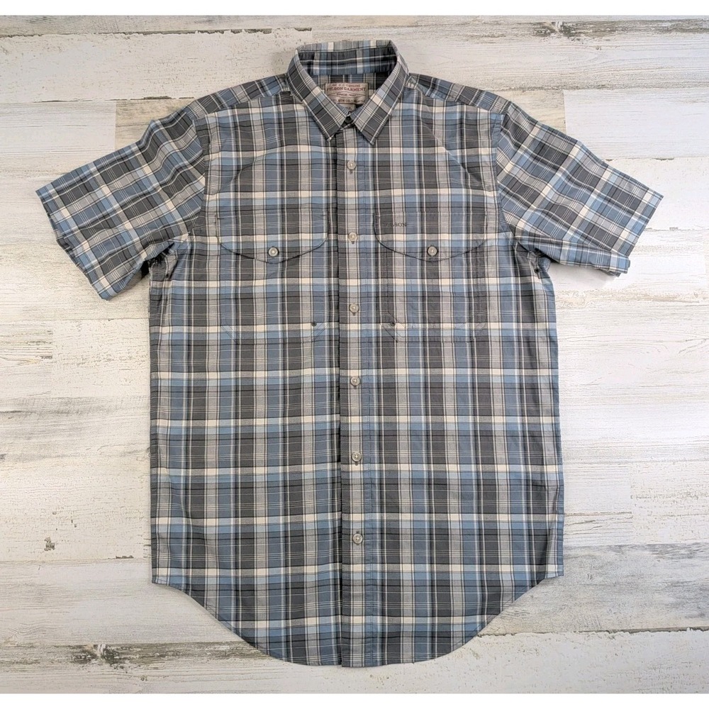 Vintage Filson Mens Small Twin Lakes Blue Plaid Short Sleeve Button Up 20277947
